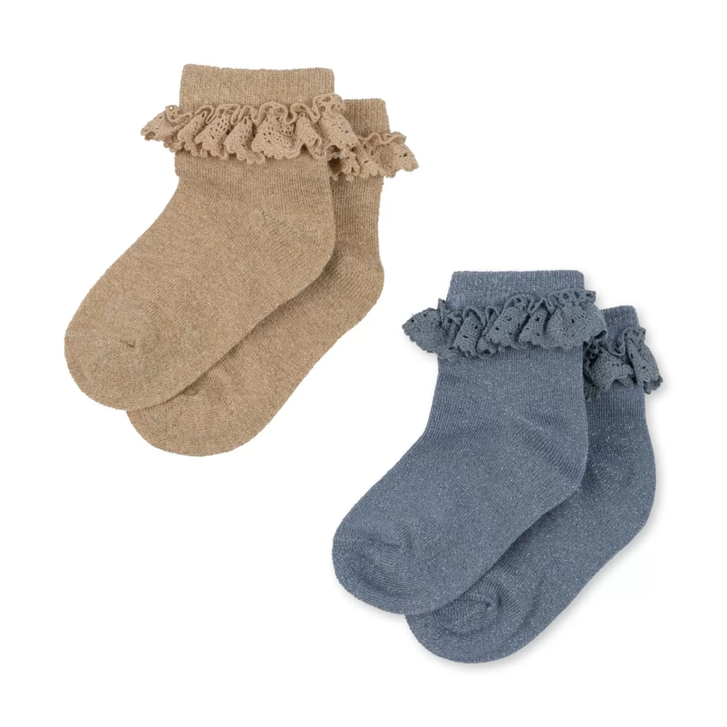 Born Konges Sløjd 2-Pak Blondesokker Med Lurex - Sand/Blue