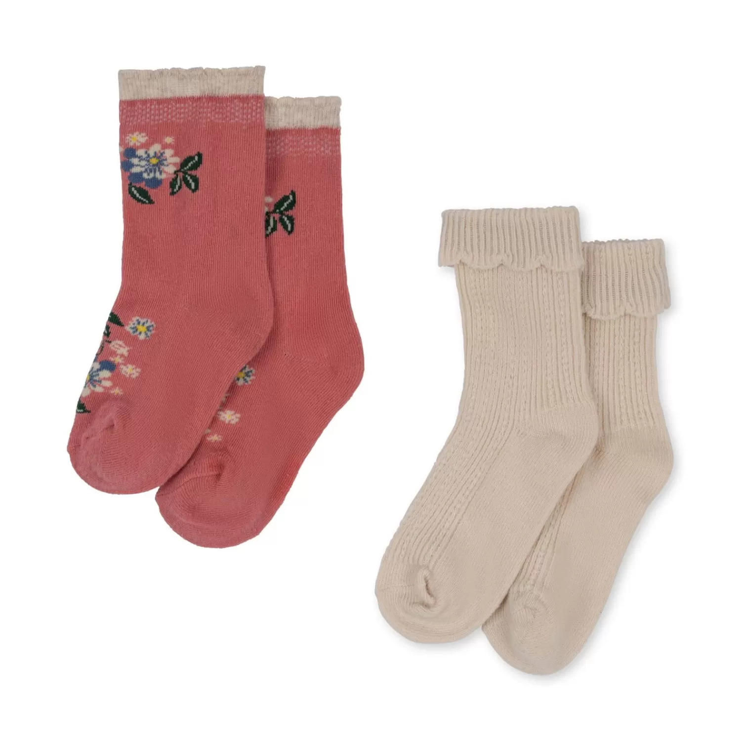 Born Konges Sløjd 2-Pak Sokker Med Hul- Og Jacquardmonster - Pink