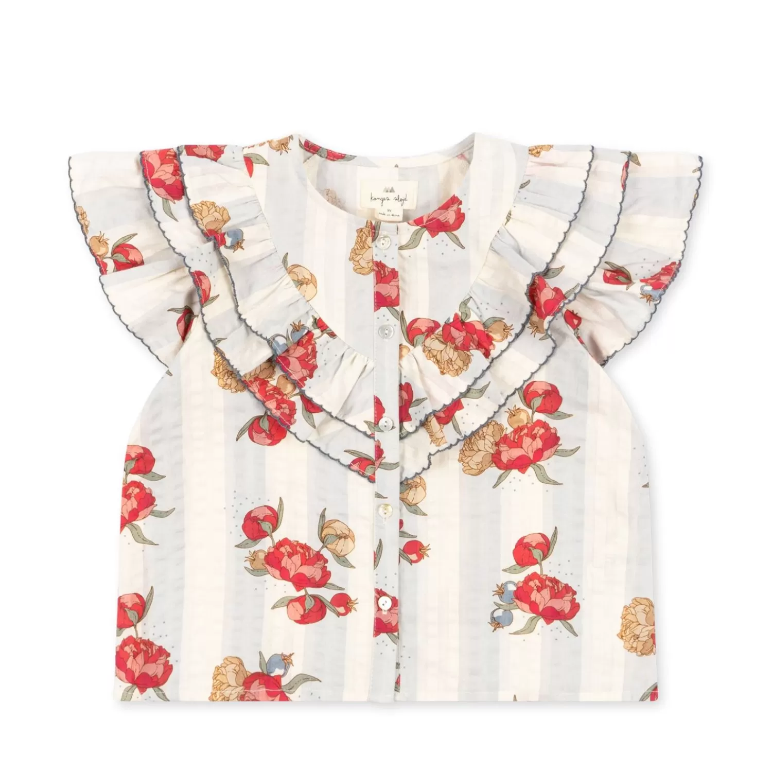 Born Konges Sløjd Kim Ss Skjorte Med Flaeser - Peony Stripe