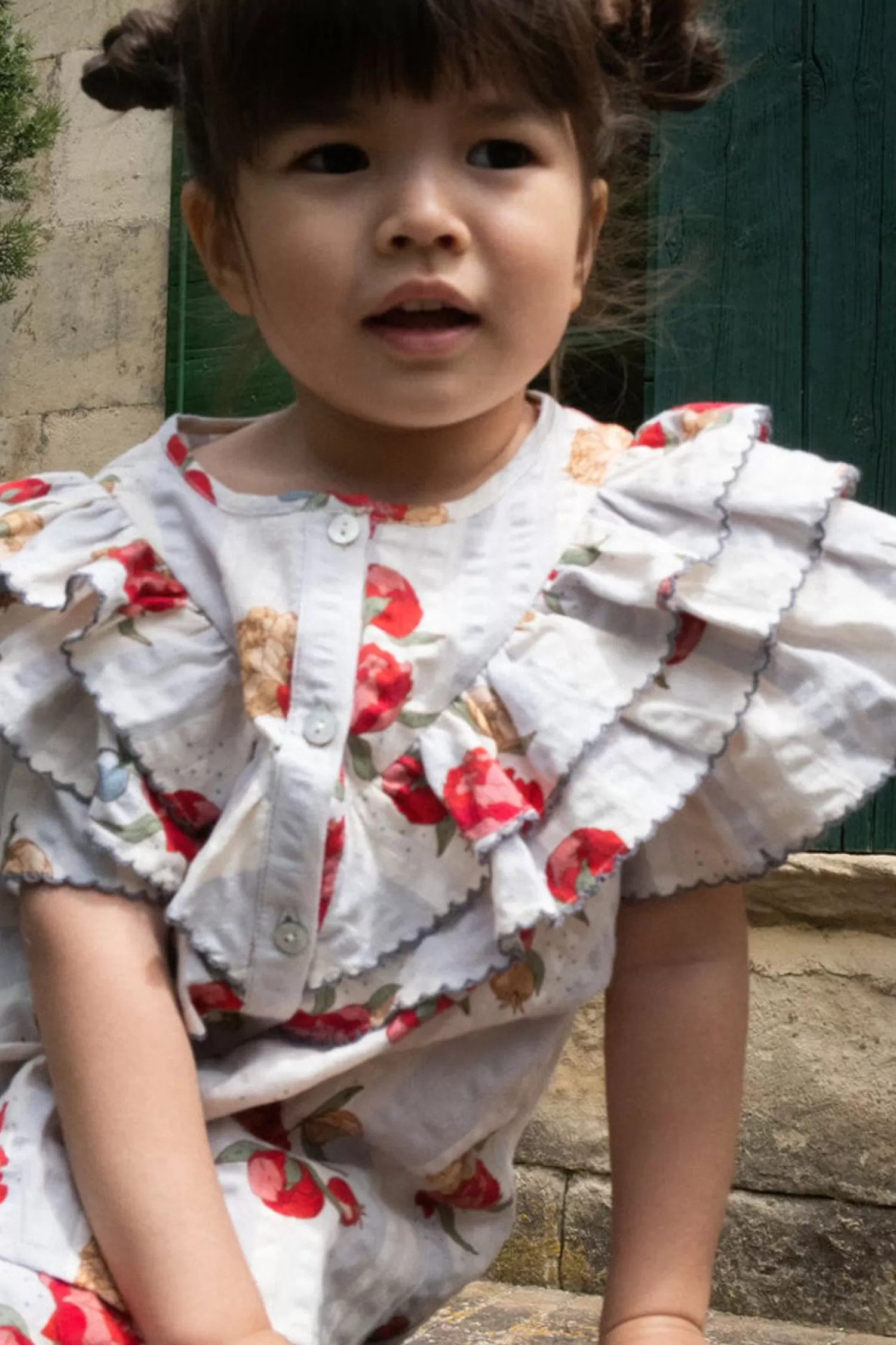Born Konges Sløjd Kim Ss Skjorte Med Flaeser - Peony Stripe
