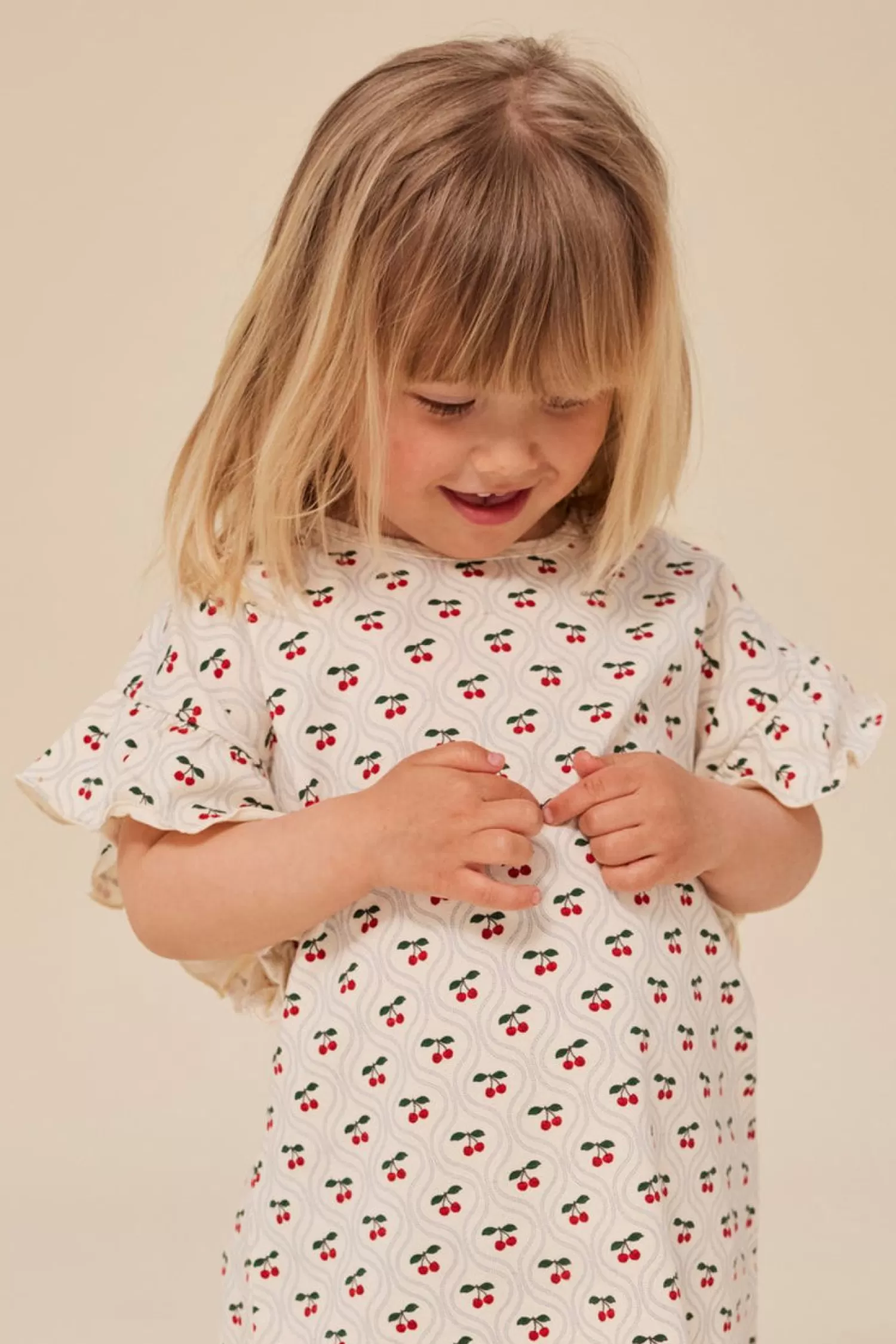 Born Konges Sløjd Lin Kjole - Cherry Motif